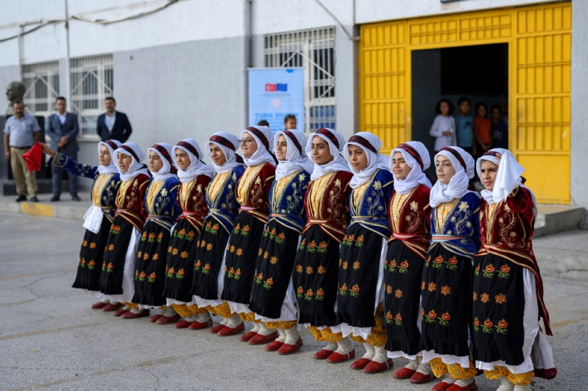 School children perform traditional folk dances at the PIKTES School (Yavuz Selim Primary School) in Sanliurfa.