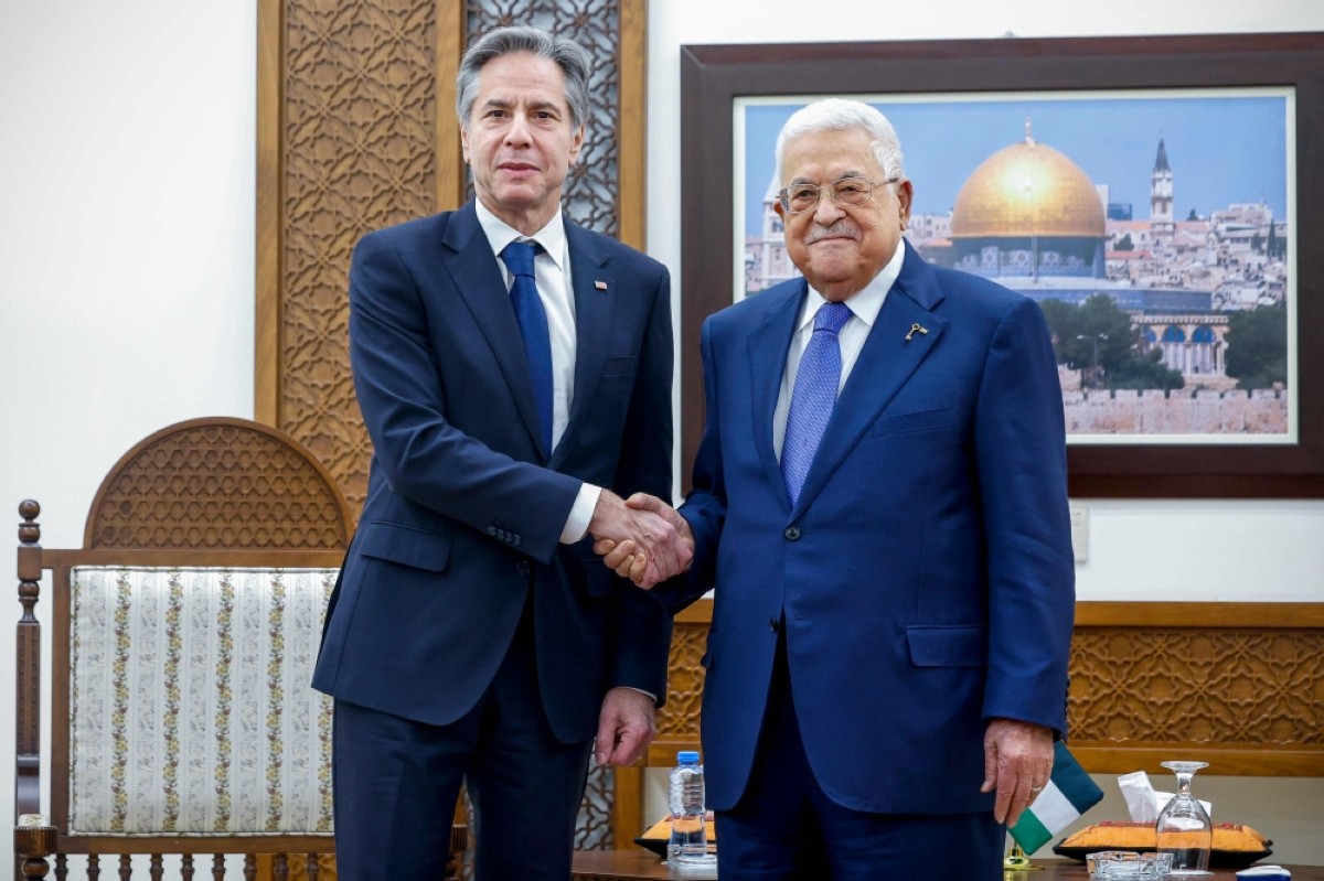 RAMALLAH: US Secretary of State Antony Blinken meets Palestinian President Mahmoud Abbas in the Muqata&#039;a on Jan 10, 2024. 