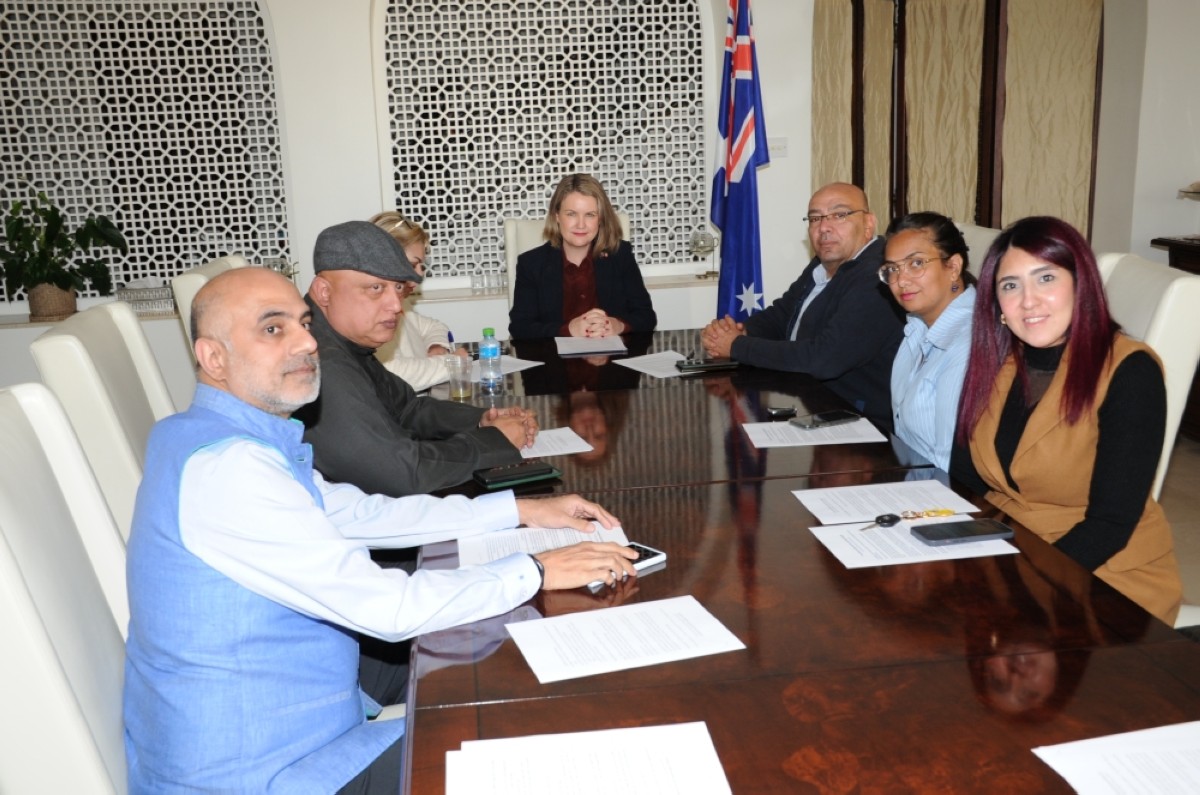 Australian Ambassador Melissa Kelly with local media.