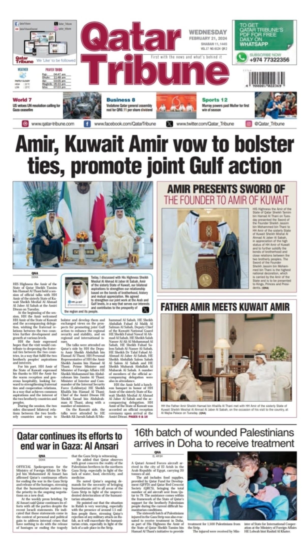 Qatar’s newspapers highlight Amir’s visit | Kuwait Times Newspaper