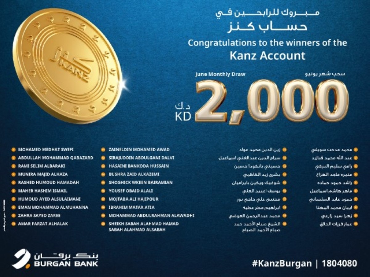 Burgan Bank announces monthly draw winners of Kanz Account | kuwaittimes