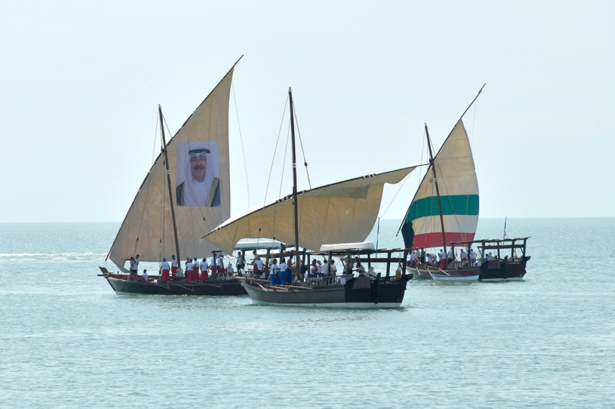 Kuwaiti sailors prepare to sail away in Dhows on a pearl diving trip.
