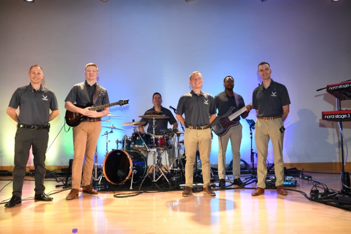 AFCENT band poses for a picture during the even&#039;t performance.
