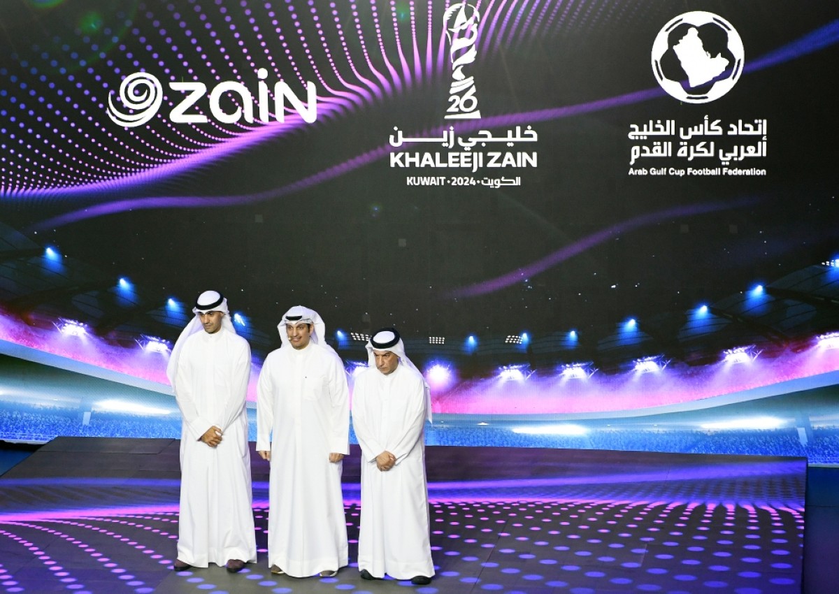 KUWAIT: Vice Chairman and Group CEO of Zain Group Bader Nasser Al-Kharafi, Minister of Information and Culture and Youth Affairs Abdulrahman Al-Mutairi and Secretary-General of the Gulf Cup Federation Jassim Al-Rumaihi attend an event at Jaber Al-Ahmad Cultural Center on Oct 8, 2024. – Photo by Yasser Al-Zayyat