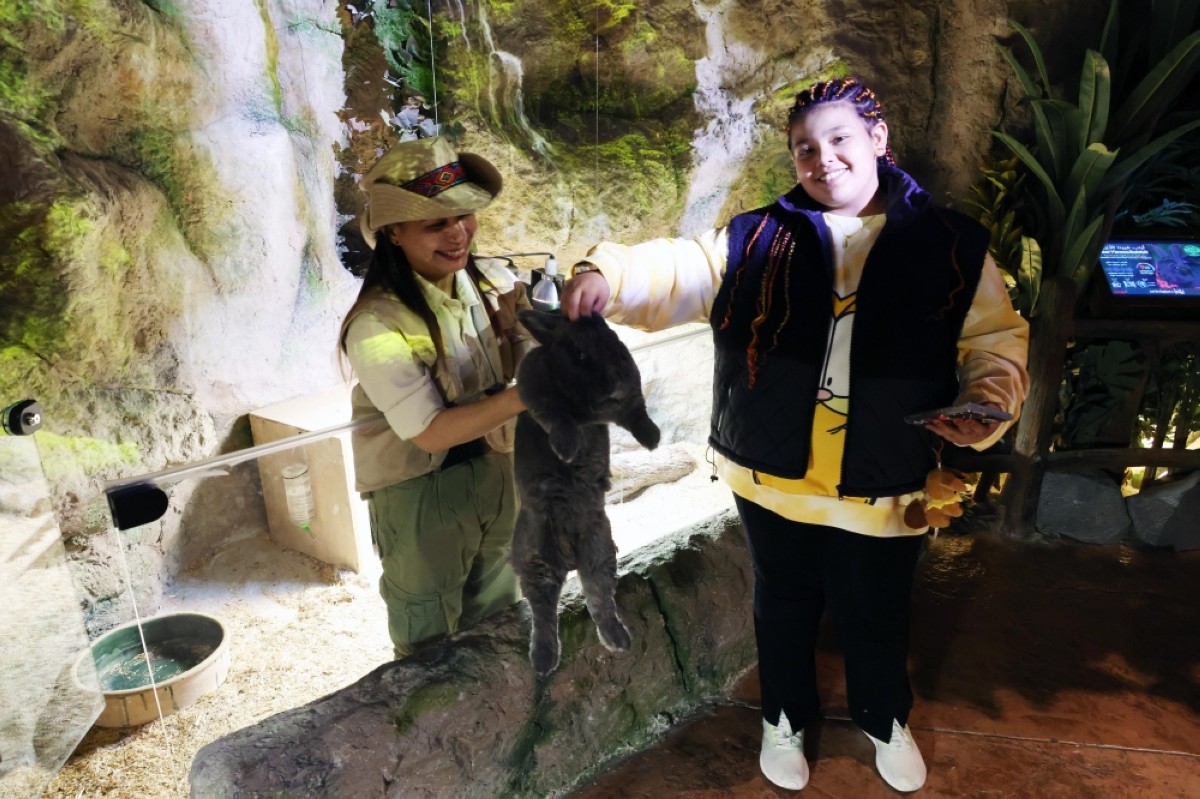 KUWAIT: A child poses with a rabbit at the zoo located inside The Avenues Mall. — Photos by Yasser Al-Zayyat