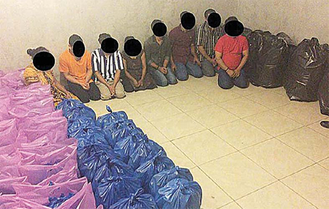 Eight people arrested inside a liquor factory in Sabah Al-Salem yesterday.