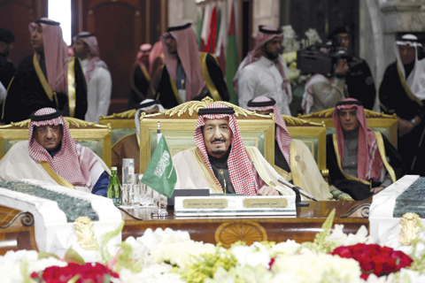 RIYADH: King Salman of Saudi Arabia (center) attends the closing session of the 36th Gulf Cooperation Council Summit in Riyadh yesterday. — AP