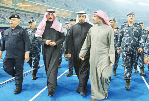 KUWAIT: National Assembly Speaker Marzouq Al-Ghanem, Interior Minister Sheikh Mohammad Al-Khaled, Cabinet Affairs Minister Sheikh Mohammad Al-Abdullah and other officials tour the Jaber Stadium.