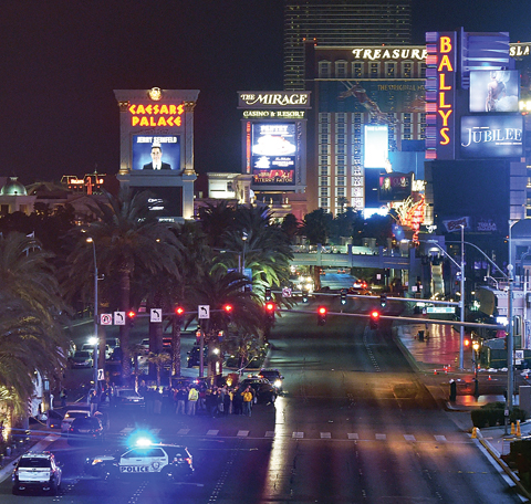 Vehicle traffic on the Las Vegas Strip is closed as police investigate the area after a car crashed into a group of pedestrians on the sidewalk in front of the Paris Las Vegas and Planet Hollywood Resort & Casino reportedly injuring at least 35 people and killing one. —AFP