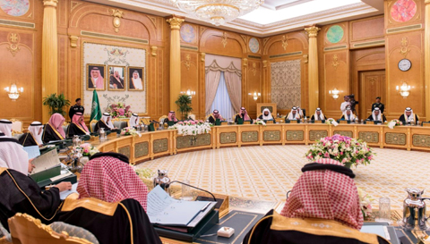 RIYADH: A picture provided by the Saudi Press Agency (SPA) on Monday shows Saudi King Salman bin Abdulaziz (6thL) heading the Council of Ministers meeting in the capital Riyadh. — AFP
