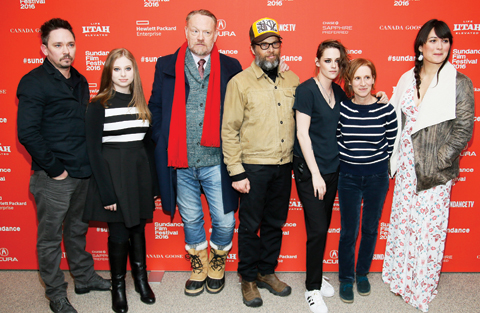 Actor James Jordan, from left, actress Sara Rodier, actor Jared Harris, actor James LeGros, actress Kristen Stewart, director and writer Kelly Reichardt and actress Lily Gladstone pose at the premiere of ‘Certain Women’ during the 2016 Sundance Film Festival. — AP