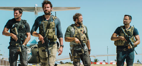 In this photo provided by Paramount Pictures shows Pablo Schreiber, from left, as Kris “Tanto” Paronto, John Krasinski as Jack Silva, David Denman as Dave “Boon” Benton and Dominic Fumusa as John “Tig” Tiegen, in the film, “13 Hours: The Secret Soldiers of Benghazi” from Paramount Pictures and 3 Arts Entertainment/Bay Films. The movie releases in US theaters.—AP