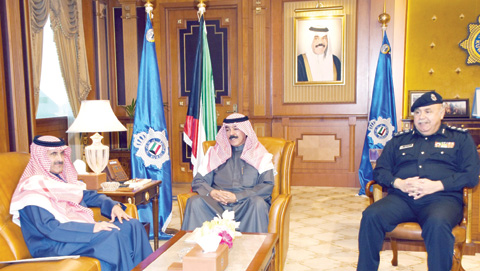KUWAIT: Deputy Prime Minister and Interior Minister Sheikh Mohammad Al-Khaled Al-Sabah meets KUNA Chairman Sheikh Mubarak Al-Duaij Al-Ibrahim Al-Sabah. —KUNA