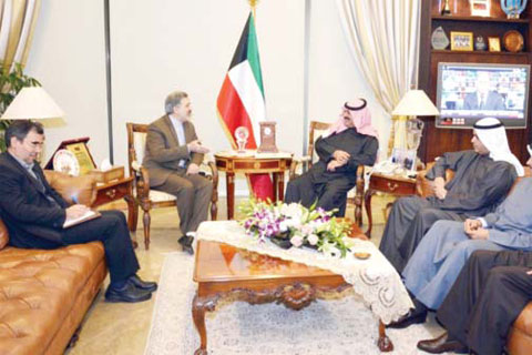 KUWAIT: Deputy Foreign Minister Khaled Sulaiman Al-Jarallah (center right) meets Iranian Ambassador Ali Reda Enayeti (center left) after summoning the envoy at the foreign ministry yesterday. — KUNA