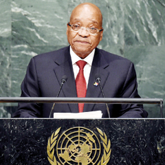 South African President Jacob Zuma addressing the 70th Session of the UNnGeneral Assembly in New York. South African President
