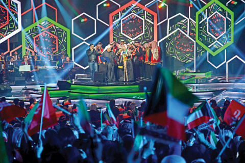 (From left) Photo shows Kuwaiti singers Basshar Al-Shatti, Nabil Shueil and Sulaiman Al-Qasar perform on stage