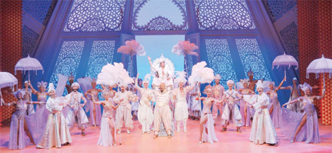 This image released by Disney Theatrical Productions shows the cast during the “Prince Ali,” number in the musical, “Aladdin,” in New York. — AP photos