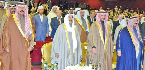 (From left) His Highness the Crown Prince Sheikh Nawaf Al-Ahmad Al-Jaber Al-Sabah, His Highness the Amir Sheikh Sabah Al-Ahmad Al-Jaber Al-Sabah, National Assembly Speaker Marzouq Al-Ghanem and His Highness Sheikh Nasser Al-Mohammad Al-Sabah attend the ceremony.