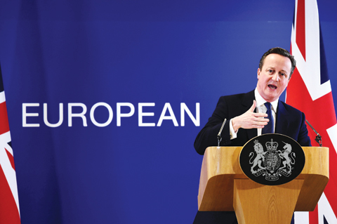 BRUSSELS: British Prime Minister David Cameron addresses a press conference at end of an European Union (EU) summit late Friday. - AFP 