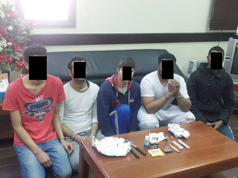 KUWAIT: This handout photo provided by the Interior Ministry shows the five suspects following their arrest yesterday.