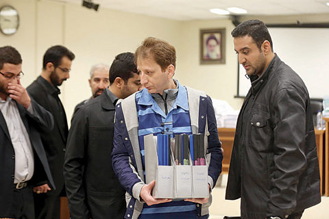 TEHRAN: A picture made available yesterday shows Iran’s billionaire tycoon Babak Zanjani in a court. —AFP