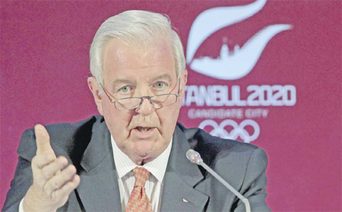 File photo, the then vice president of the International Olympic Committee (IOC) Craig Reedie speaks at a news conference in Istanbul, Turkey