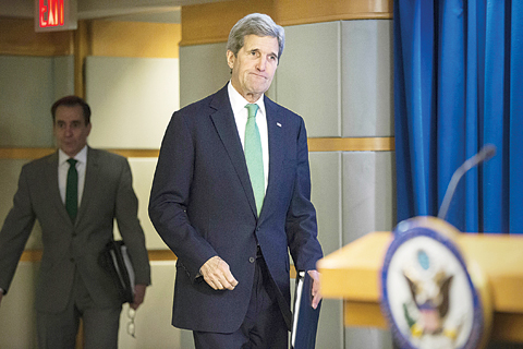WASHINGTON: Secretary of State John Kerry arrives to deliver a statement that the US has determined that ISIS is responsible for genocide against religious minority groups in areas under its control including Yazidis, Christians and Shiite Muslims, at the State Department. -- AP n