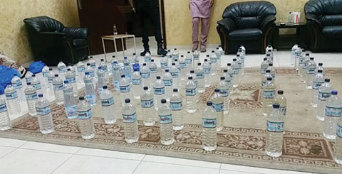KUWAIT: Water bottles suspected to contain alcoholic drinks, busted with three people who were arrested in Mahboula yesterday.