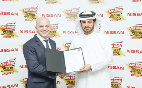 Samir Cherfan Managing Director Nissan Middle East signs the new agreement with Mohammed Ben Sulayem President of the ATCUAE.