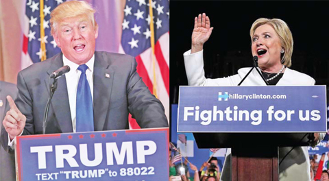 Republican Presidential frontrunner Donald Trump and Democratic presidential candidate former Secretary of State Hillary Clinton