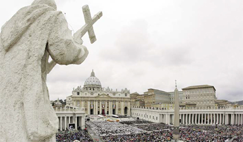 THE VATICAN: Faithful fill St Peter’s Square during an unprecedented canonization ceremony by Pope Francis for two of his predecessors, John XXIII and John Paul III, at the Vatican. — AP