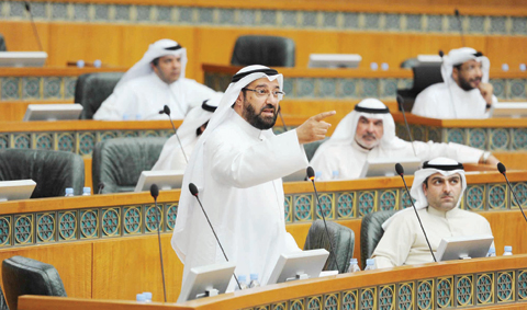 KUWAIT: Minister of Public Works Ali Al-Omair speaks during a parliamentary session at the National Assembly yesterday. - Photo by Yasser Al-Zayyat