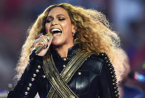 This file photo shows Beyonce performing during Super Bowl 50 between the Carolina Panthers and the Denver Broncos at Levi’s Stadium in Santa Clara, California. — AFP