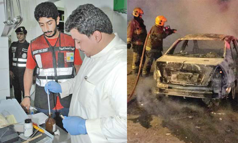 Environment police carry out an inspection campaign at restaurants in a Subhan mall and Firefighters tackle a blaze that burned four vehicles in Jleeb Al- Shuyoukh.