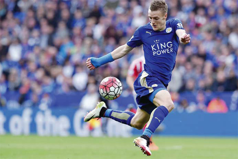 LEICESTER: Leicester City’s English striker Jamie Vardy controls the ball during the English Premier League football match between Leicester City and Southampton at King Power Stadium. — AFP