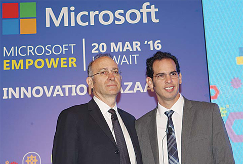 KUWAIT: Jamie Galvis, COO of Microsoft Gulf (right) is pictured with Charles Nahas, General Manager, Microsoft Kuwait. —Photo by Joseph Shagra