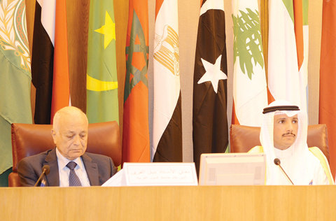 CAIRO: Kuwaiti National Assembly Speaker Marzouq Al-Ghanem (right) and Secretary-General of the Arab League Nabil Al-Araby attend the 23th conference of the Arab Inter-Parliamentary Union (AIPU).— KUNA