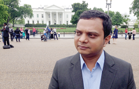 WASHINGTON: Bangladeshi blogger and social activist Ashif Entaz Rabi stands outside the White House on Tuesday. — AP