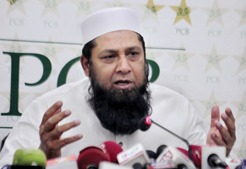 LAHORE: Pakistan Cricket's chief selector Inzamam-ul-Haq speaks during a press conference in Lahore yesterday. - AP 