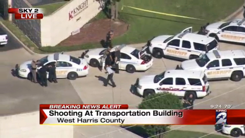 KATY, TEXAS: Officers respond to reports of a deadly shooting at the Knight Transportation office yesterday.-AP