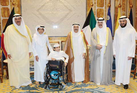 KUWAIT: His Highness the Amir Sheikh Sabah Al-Ahmad Al-Jaber Al-Sabah meets with Qatari boys Ghanem Mohammad Al-Muftah and Ahmad Mohammad Al-Muftah, as well as the ‘Ghanem Around-the-World Tour’ team, in the presence of Information Minister Sheikh Salman Al-Humoud Al-Sabah.