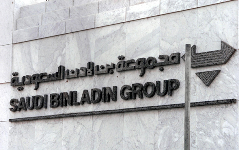 This file photo taken on September 20, 2001 shows the logo of the Saudi BinLadin Group on their headquarters in Jeddah