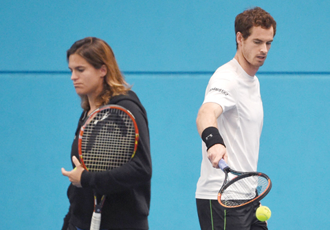Britain’s Andy Murray (right) taking part in a training session with his coach Amelie Mauresmo in Melbourne.