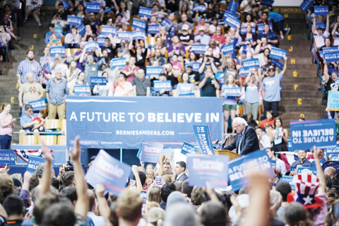 SALEM: US Democratic presidential candidate Bernie Sanders addresses a campaign rally. — AFP