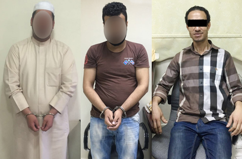 KUWAIT: This image combo shows suspects Ali Abdullah Al-Shemmari (left) and Mohammed Owais (center), and victim Ashraf Abu Al-Yameen (right). 
