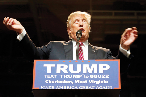 CHARLESTON, WEST VIRGINA: Republican presidential candidate Donald Trump speaks on Thursday.—AP