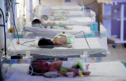 GWALIOR, MADHYA PRADESH, India : In this photograph newly born babies lie in a maternity ward at a government hospital in Gwalior. — AFP