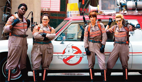 In this image released by Sony Pictures, from left, Leslie Jones, Melissa McCarthy, Kristen Wiig and Kate McKinnon from the film, “Ghostbusters”. —AP
