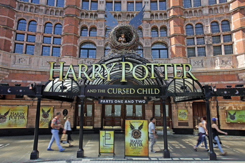 The front of the Palace Theatre promotes its new show ‘Harry Potter and the Cursed Child’ in London. — AFP