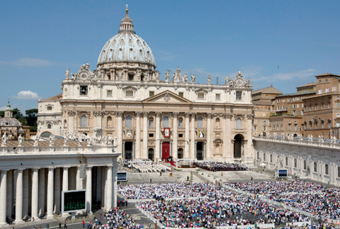 VATICAN: Faithful fill St. Peter's Square during a canonization ceremony led by Pope Francis.-AP